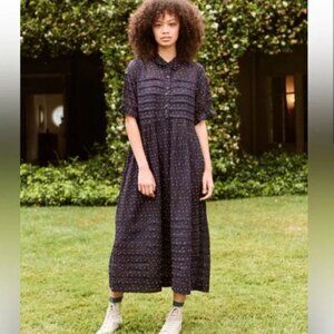 New The Great. The Embroidered Dot Terrace Long Dress Navy Sz S